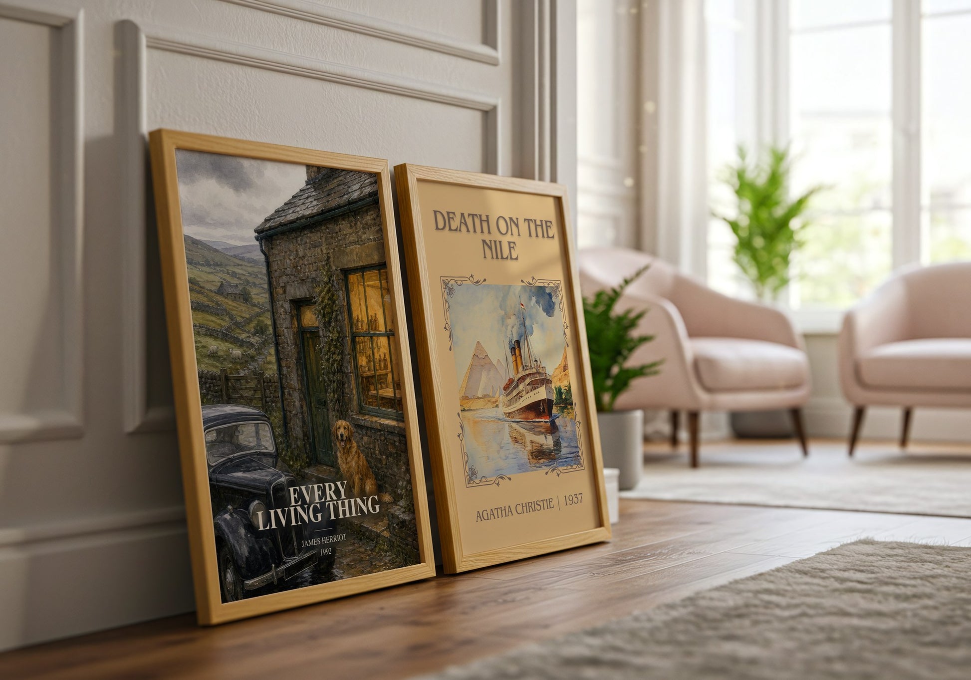 Every Living Thing watercolour print framed by window – literary home decor