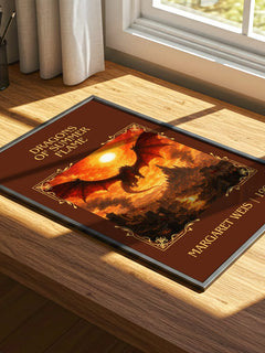 Dragons of Summer Flame Classic Book Art Print by Margaret Weis – print on a sunlit desk
