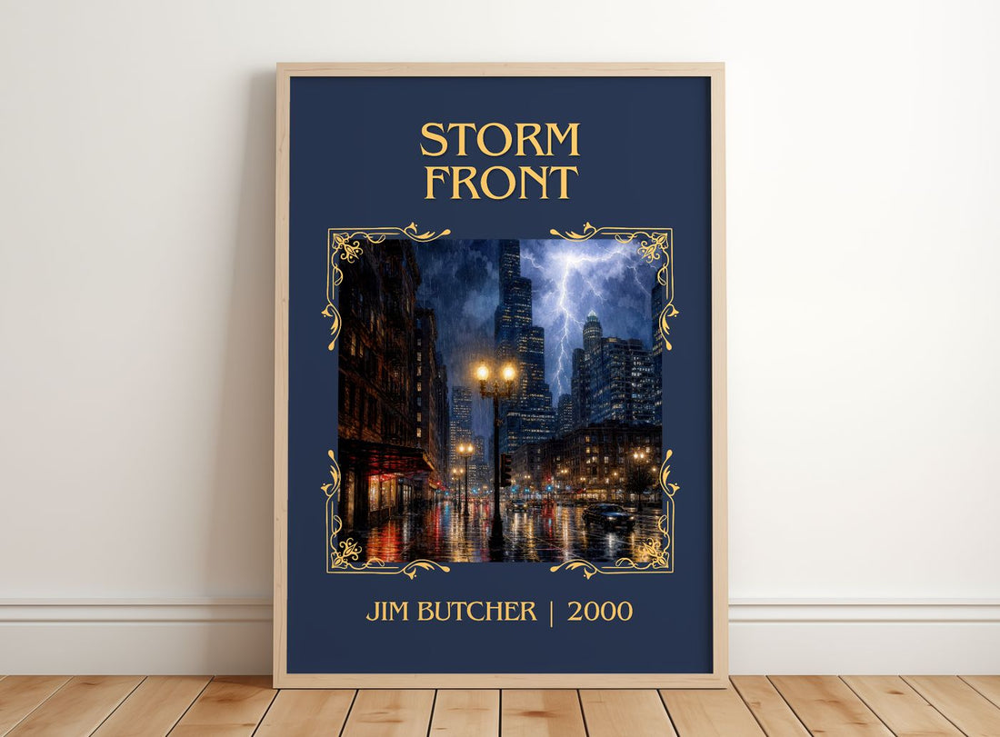 Storm Front Classic Book Art Print by Jim Butcher – framed print leaning on a wooden floor