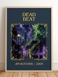 Dead Beat Classic Book Art Print by Jim Butcher – framed print leaning on a wooden floor