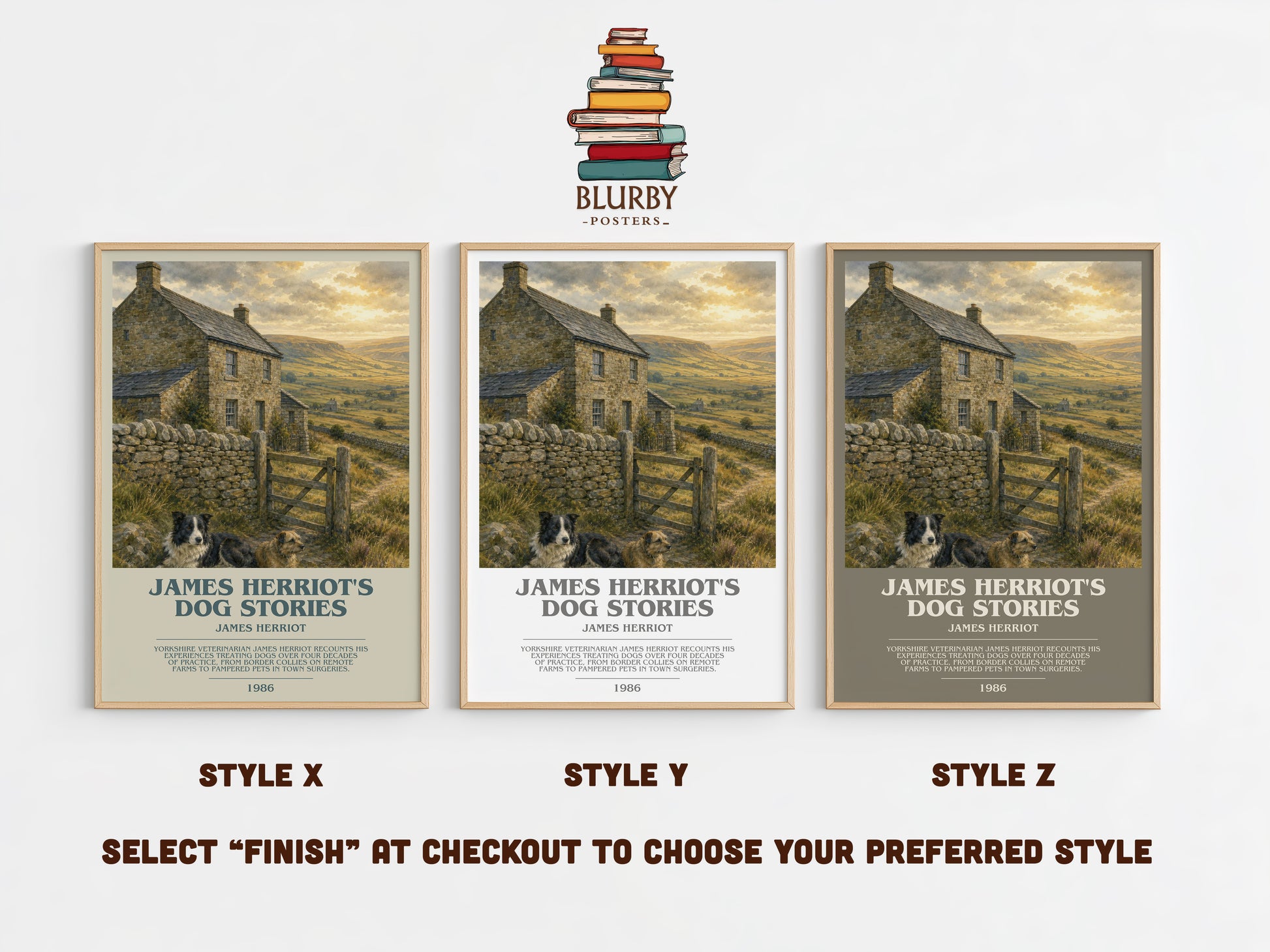 James Herriot'S Dog Stories bookish print in frame leaning in hallway – memoir wall art