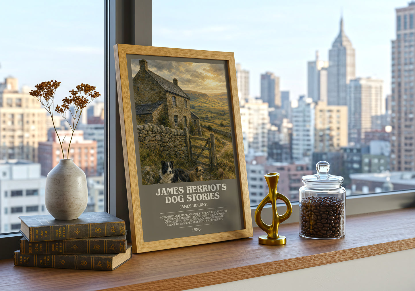 James Herriot'S Dog Stories bookish print framed by window – literary home decor
