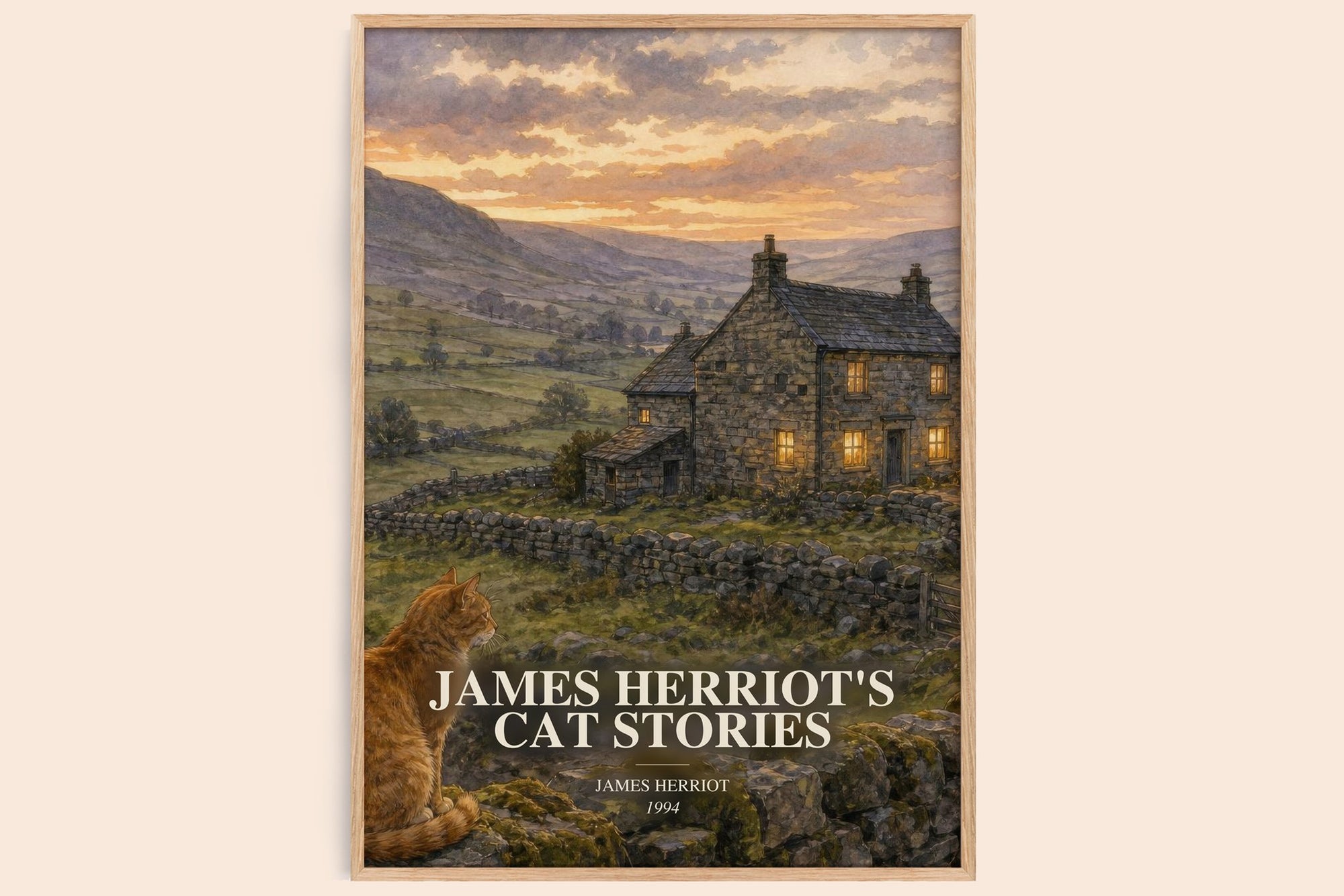 James Herriot'S Cat Stories watercolour book poster by James Herriot – framed literary art print