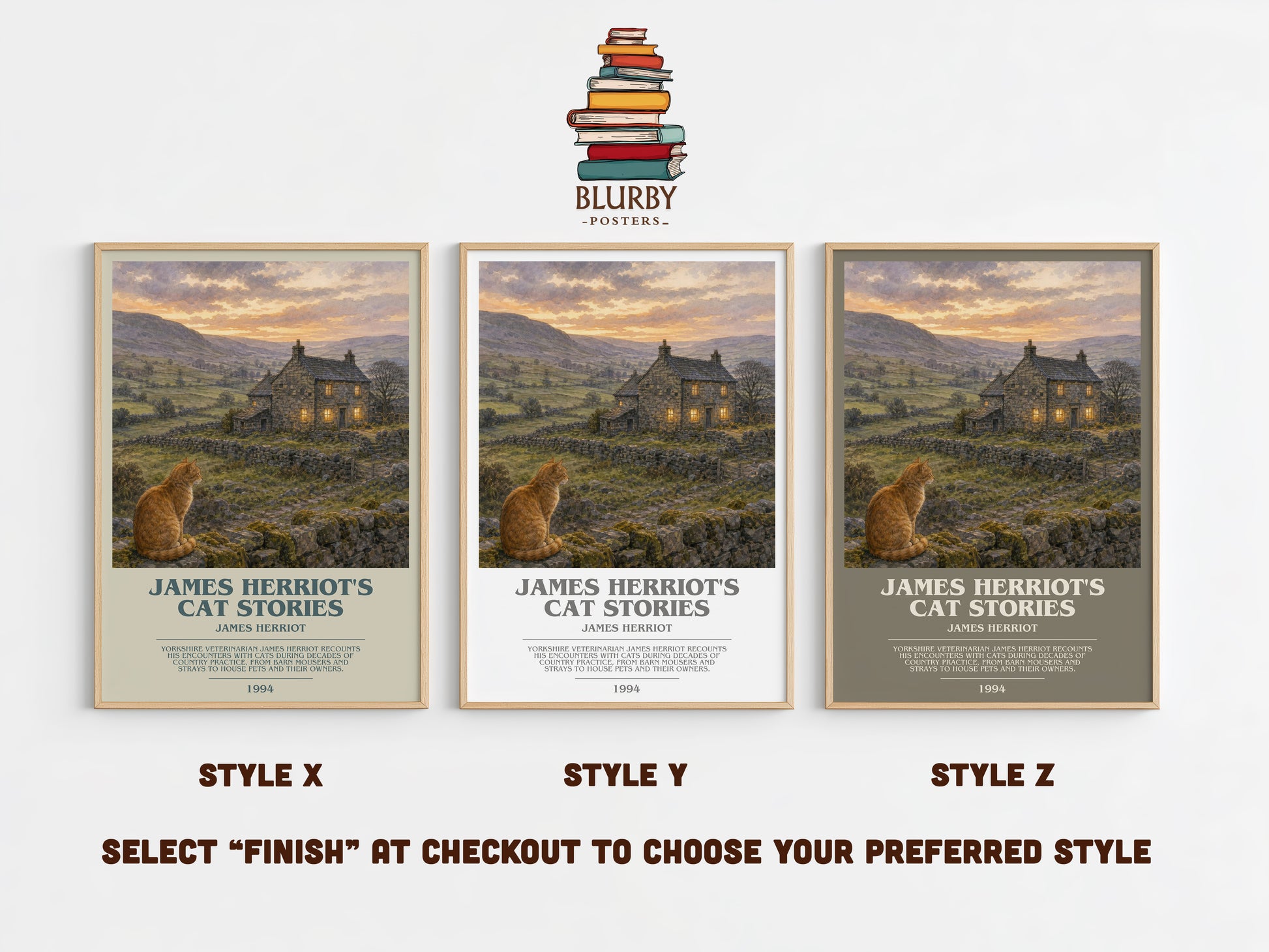 James Herriot'S Cat Stories bookish print in frame leaning in hallway – memoir wall art