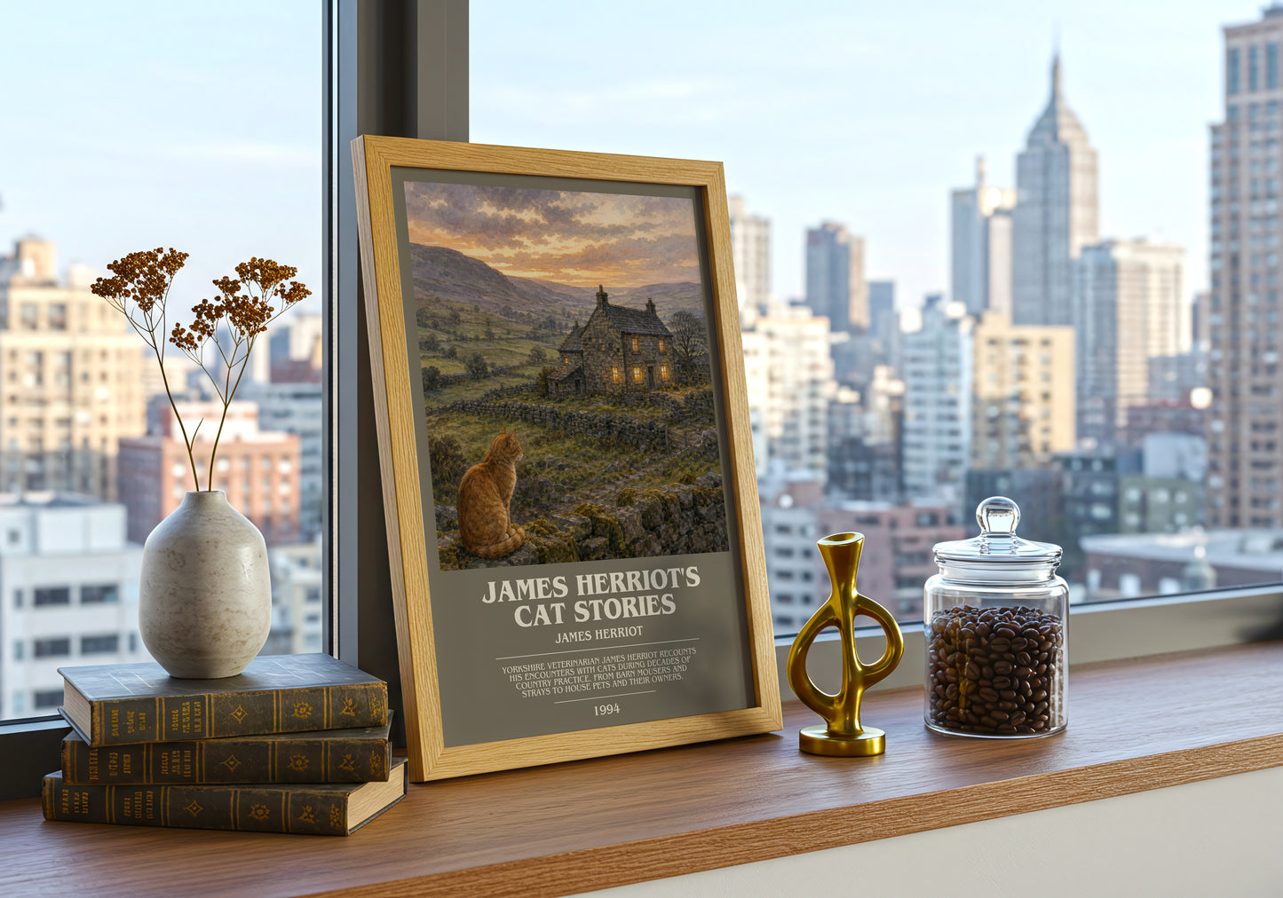 James Herriot'S Cat Stories bookish print framed by window – literary home decor
