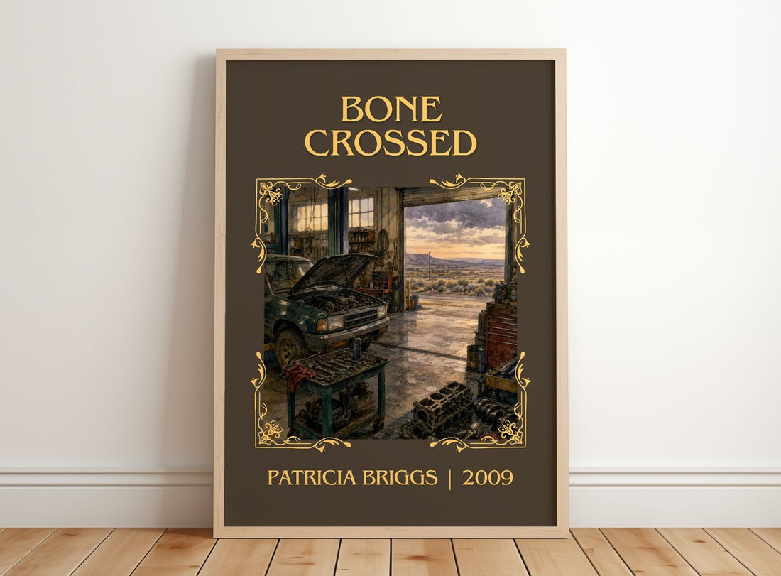Bone Crossed Classic Book Art Print by Patricia Briggs – framed print leaning on a wooden floor