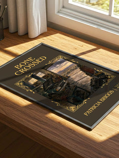 Bone Crossed Classic Book Art Print by Patricia Briggs – print on a sunlit desk