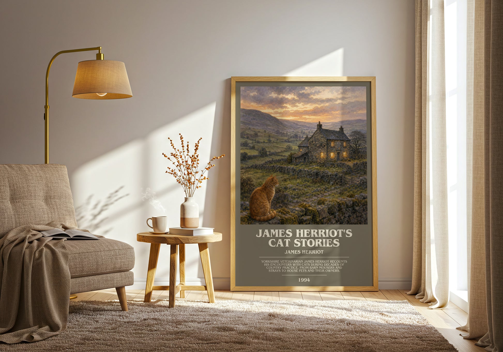 James Herriot'S Cat Stories bookish print on bookshelf – James Herriot fan gift