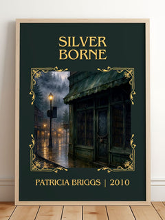 Silver Borne Classic Book Art Print by Patricia Briggs – framed print leaning on a wooden floor