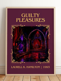 Guilty Pleasures Classic Book Art Print by Laurell K. Hamilton – framed print leaning on a wooden floor