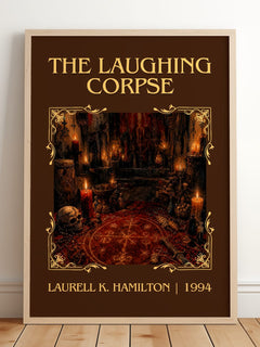 The Laughing Corpse Classic Book Art Print by Laurell K. Hamilton – framed print leaning on a wooden floor