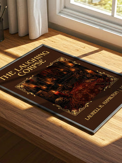The Laughing Corpse Classic Book Art Print by Laurell K. Hamilton – print on a sunlit desk