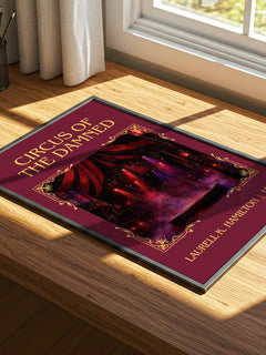 Circus of the Damned Classic Book Art Print by Laurell K. Hamilton – print on a sunlit desk