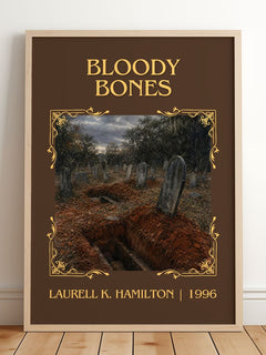 Bloody Bones Classic Book Art Print by Laurell K. Hamilton – framed print leaning on a wooden floor