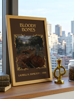 Bloody Bones Classic Book Art Print by Laurell K. Hamilton – framed print on a city-view windowsill