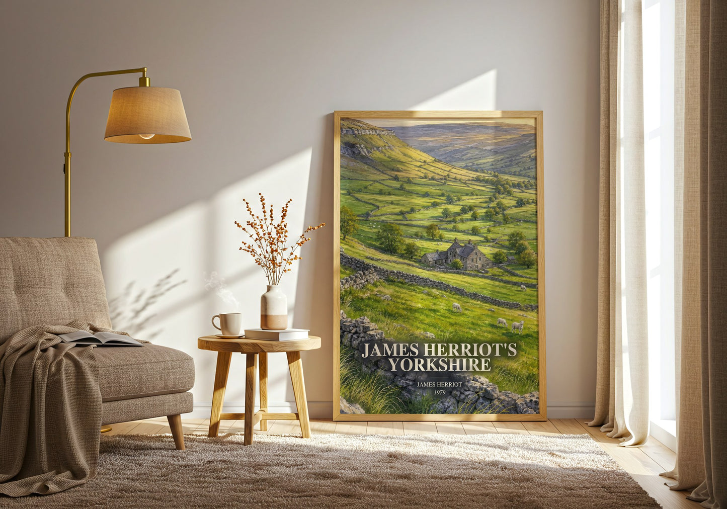 James Herriot'S Yorkshire watercolour print in frame leaning in hallway – memoir wall art