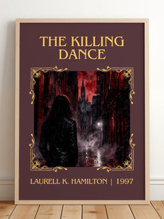 The Killing Dance Classic Book Art Print by Laurell K. Hamilton – framed print leaning on a wooden floor