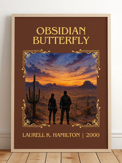 Obsidian Butterfly Classic Book Art Print by Laurell K. Hamilton – framed print leaning on a wooden floor