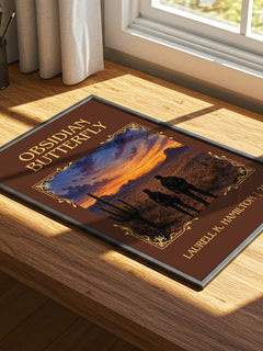 Obsidian Butterfly Classic Book Art Print by Laurell K. Hamilton – print on a sunlit desk