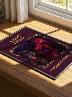 Club Dead Classic Book Art Print by Charlaine Harris – print on a sunlit desk