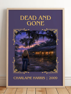 Dead and Gone Classic Book Art Print by Charlaine Harris – framed print leaning on a wooden floor