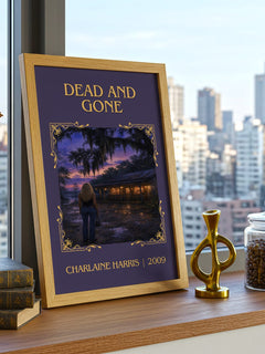 Dead and Gone Classic Book Art Print by Charlaine Harris – framed print on a city-view windowsill