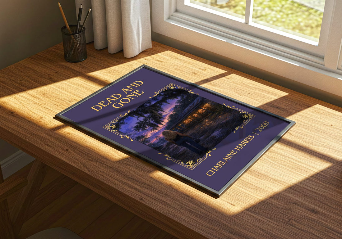 Dead and Gone Classic Book Art Print by Charlaine Harris – print on a sunlit desk