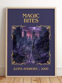 Magic Bites Classic Book Art Print by Ilona Andrews – framed print leaning on a wooden floor