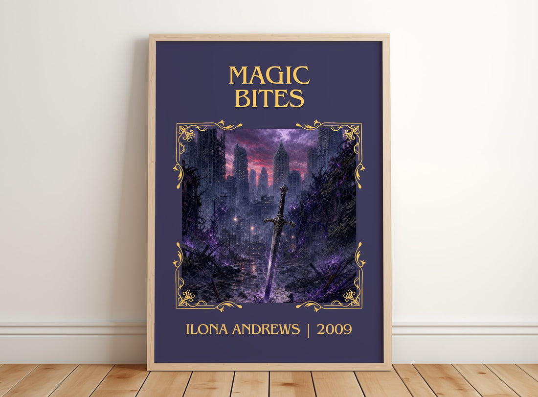 Magic Bites Classic Book Art Print by Ilona Andrews – framed print leaning on a wooden floor