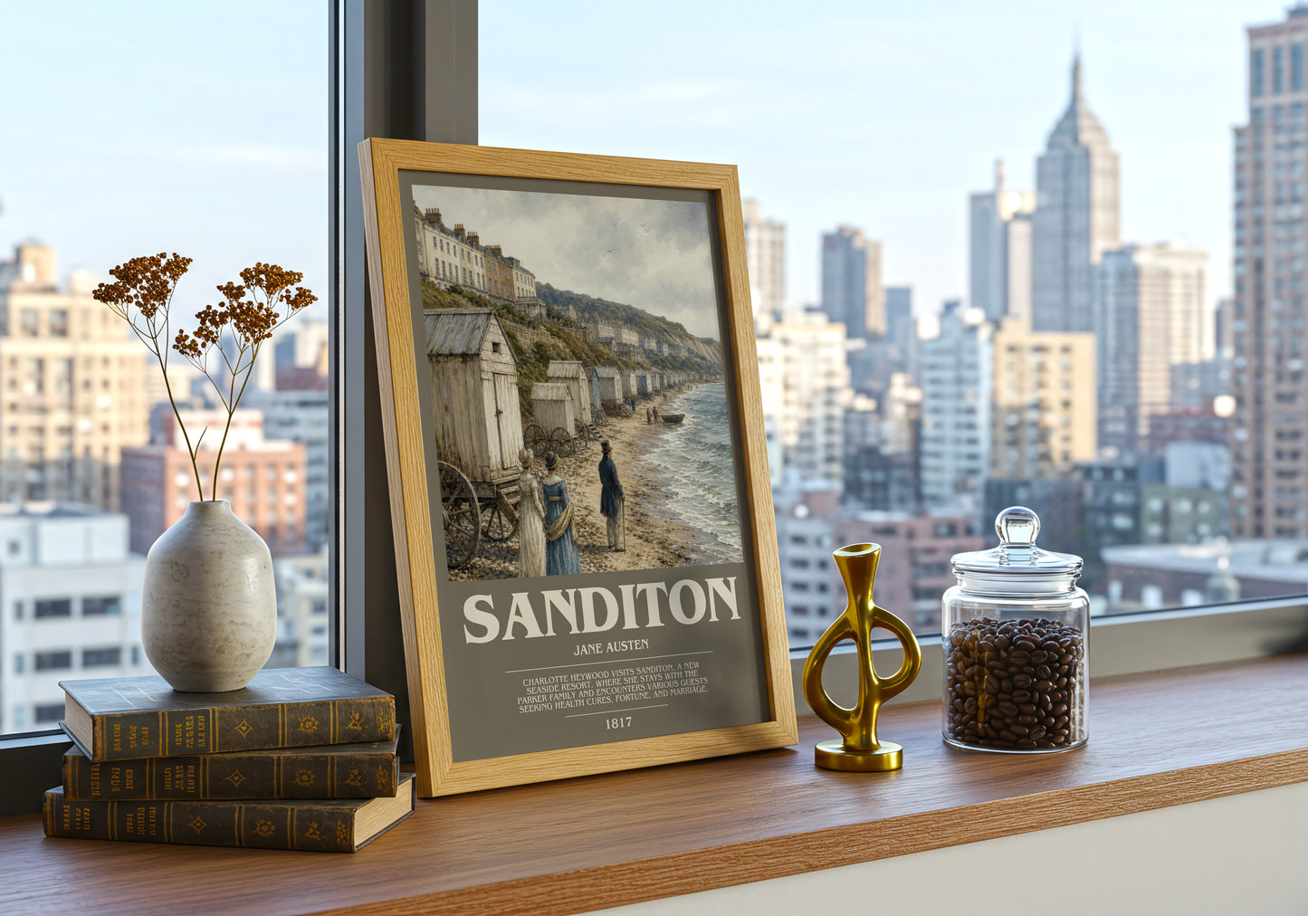 Sanditon bookish print framed by window – literary home decor