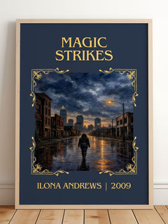 Magic Strikes Classic Book Art Print by Ilona Andrews – framed print leaning on a wooden floor