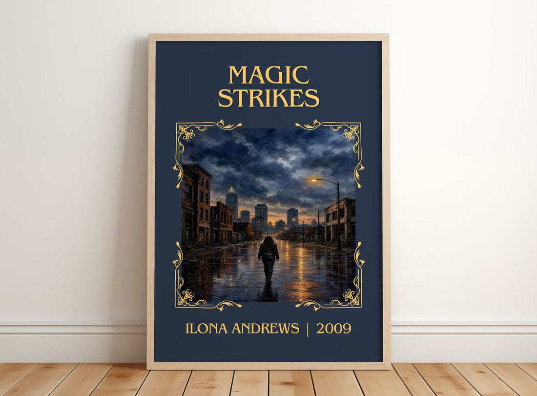 Magic Strikes Classic Book Art Print by Ilona Andrews – framed print leaning on a wooden floor