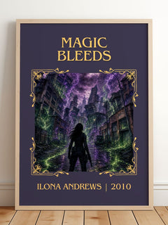 Magic Bleeds Classic Book Art Print by Ilona Andrews – framed print leaning on a wooden floor