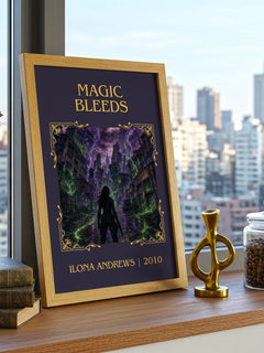 Magic Bleeds Classic Book Art Print by Ilona Andrews – framed print on a city-view windowsill