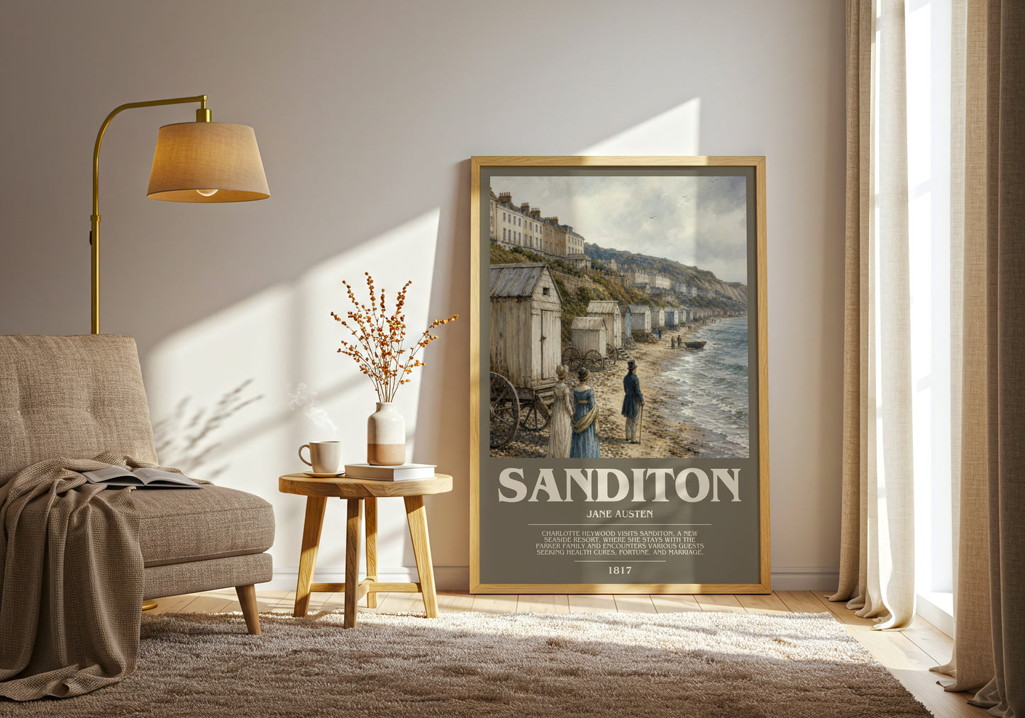 Sanditon bookish print on bookshelf – Jane Austen fan gift