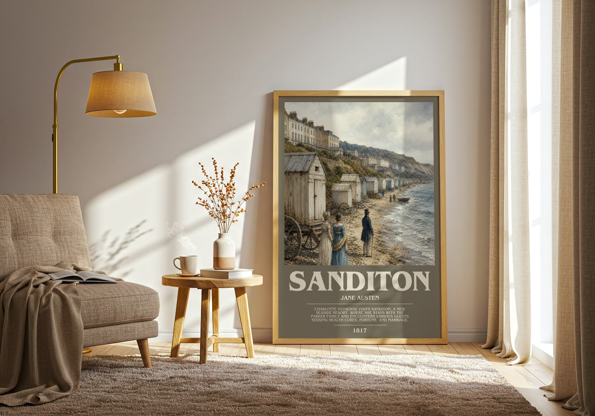 Sanditon bookish print on bookshelf – Jane Austen fan gift