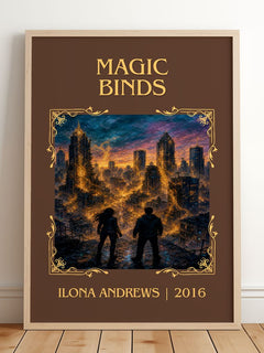 Magic Binds Classic Book Art Print by Ilona Andrews – framed print leaning on a wooden floor