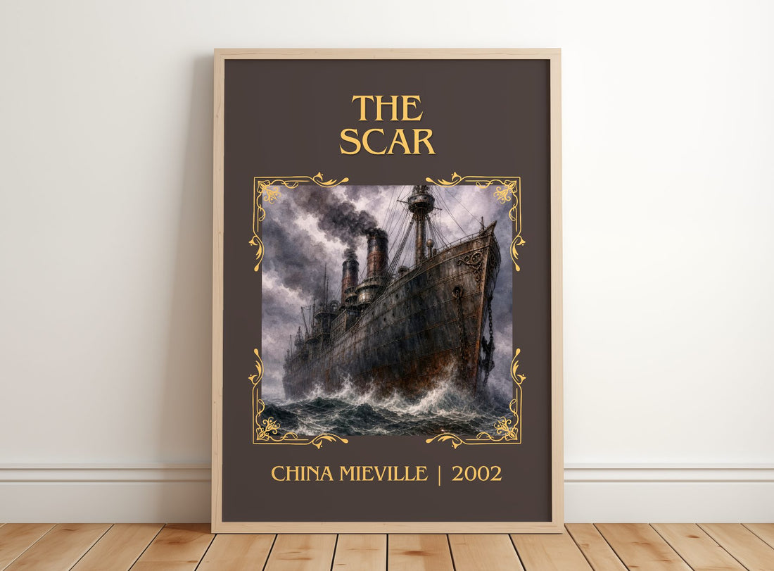 The Scar Classic Book Art Print by China Miéville – framed print leaning on a wooden floor