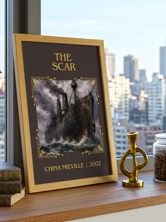 The Scar Classic Book Art Print by China Miéville – framed print on a city-view windowsill
