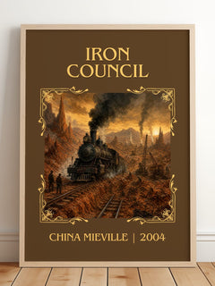Iron Council Classic Book Art Print by China Miéville – framed print leaning on a wooden floor