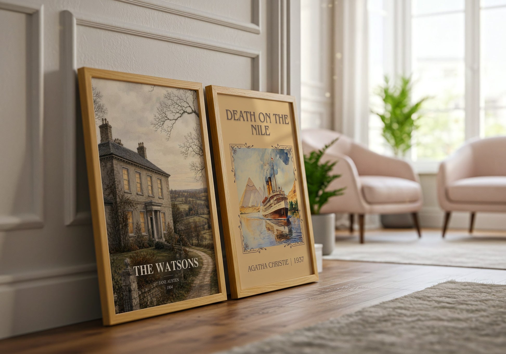 The Watsons watercolour print framed by window – literary home decor