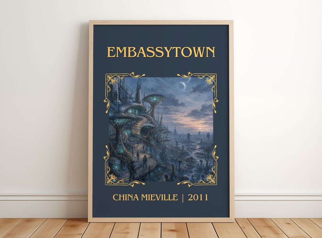 Embassytown Classic Book Art Print by China Miéville – framed print leaning on a wooden floor