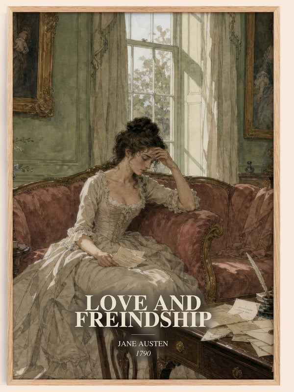 Love And Freindship watercolour book poster by Jane Austen – framed literary art print