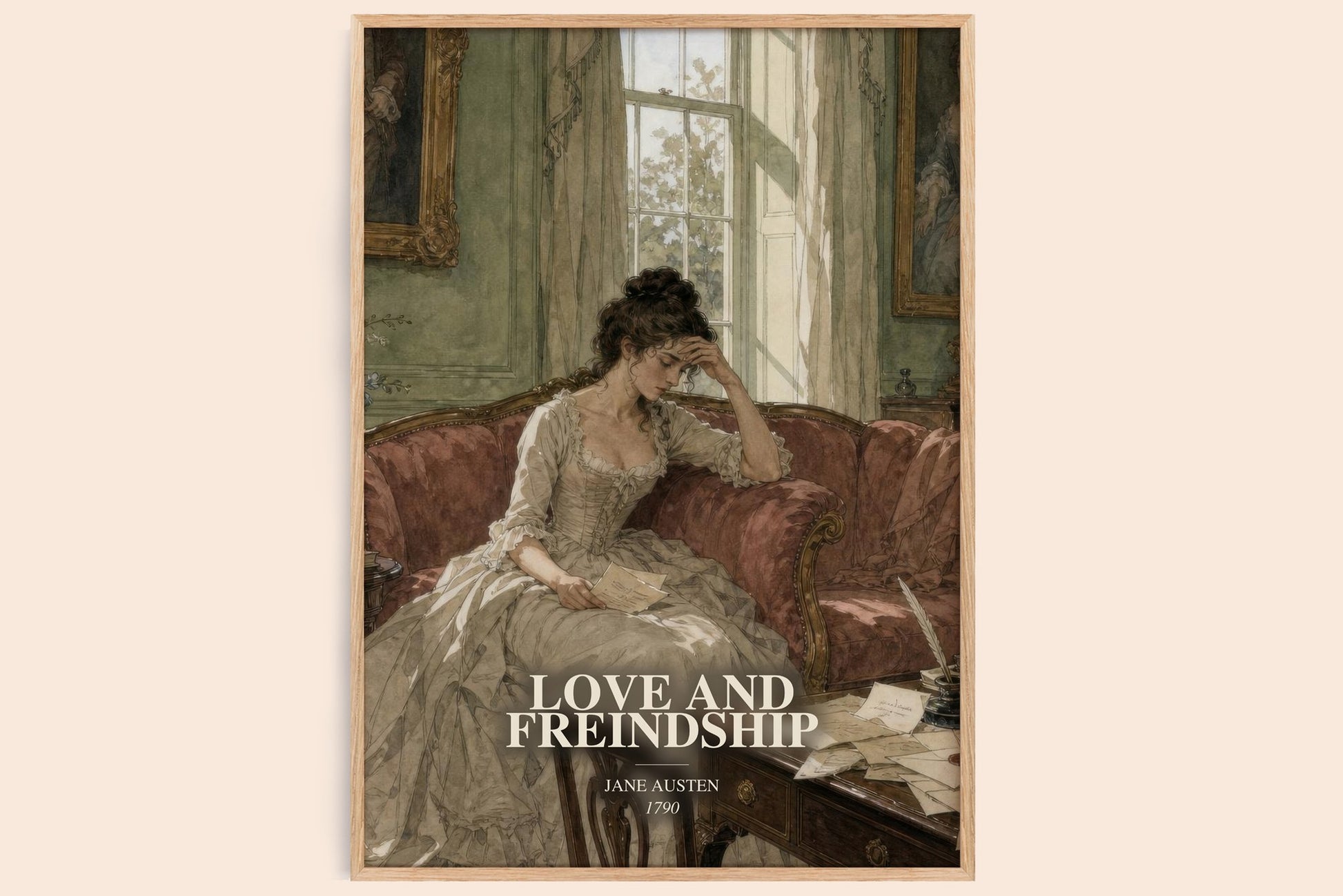 Love And Freindship watercolour book poster by Jane Austen – framed literary art print