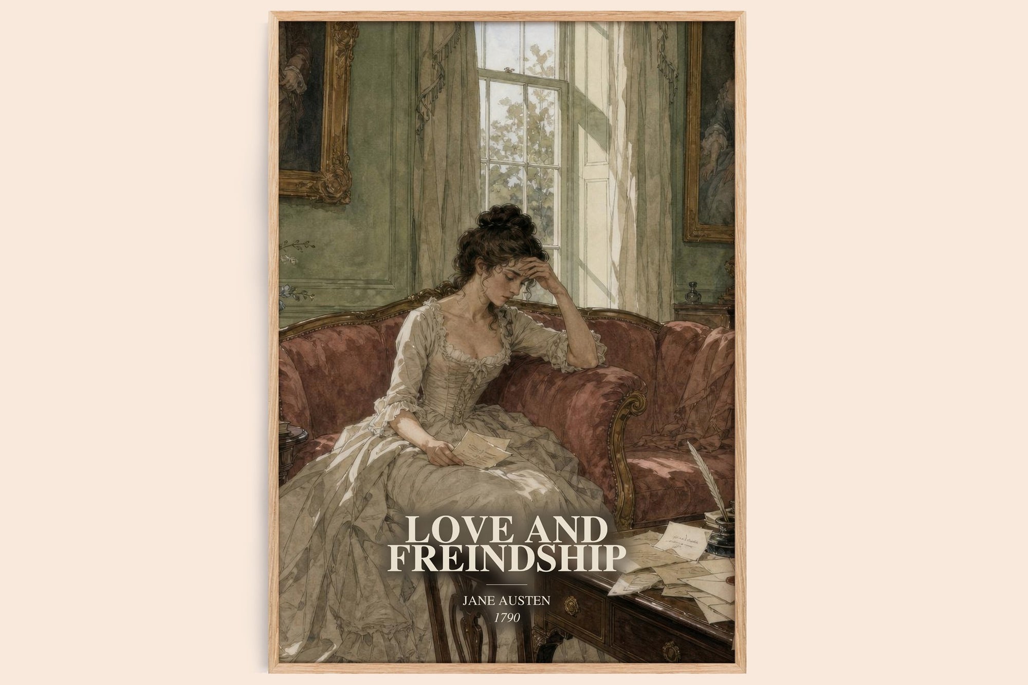 Love And Freindship watercolour book poster by Jane Austen – framed literary art print