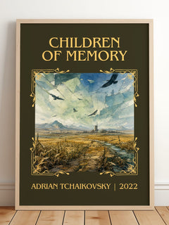 Children of Memory Classic Book Art Print by Adrian Tchaikovsky – framed print leaning on a wooden floor