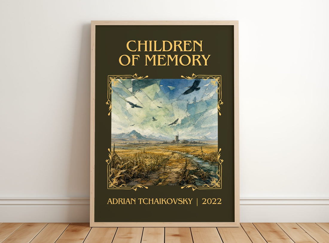 Children of Memory Classic Book Art Print by Adrian Tchaikovsky – framed print leaning on a wooden floor