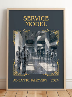Service Model Classic Book Art Print by Adrian Tchaikovsky – framed print leaning on a wooden floor