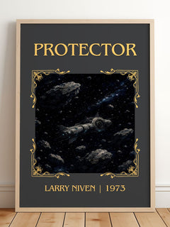 Protector Classic Book Art Print by Larry Niven – framed print leaning on a wooden floor