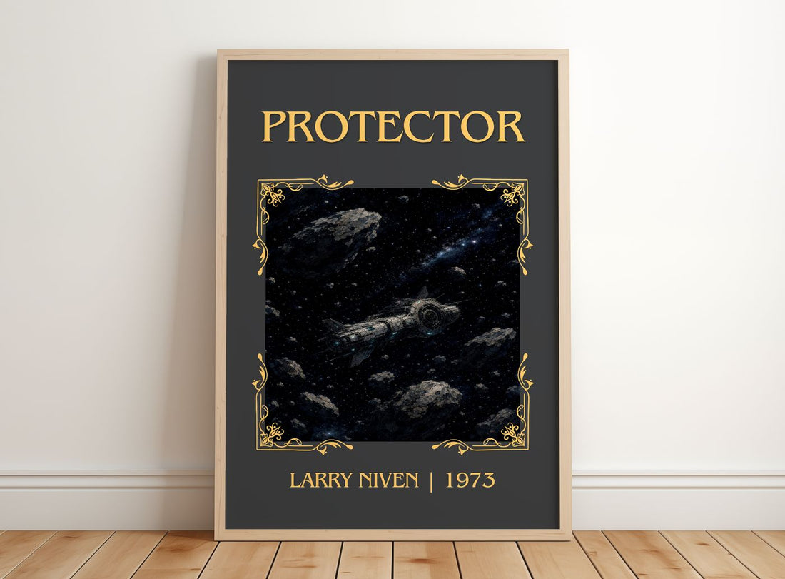 Protector Classic Book Art Print by Larry Niven – framed print leaning on a wooden floor